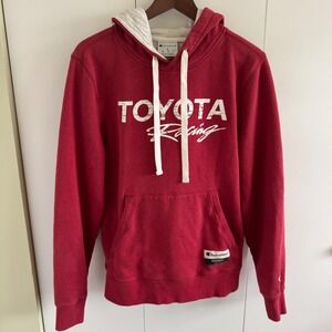 Champion Toyota Racing Hoodie Mens Small Red Distressed Graphic Sweatshirt AO600